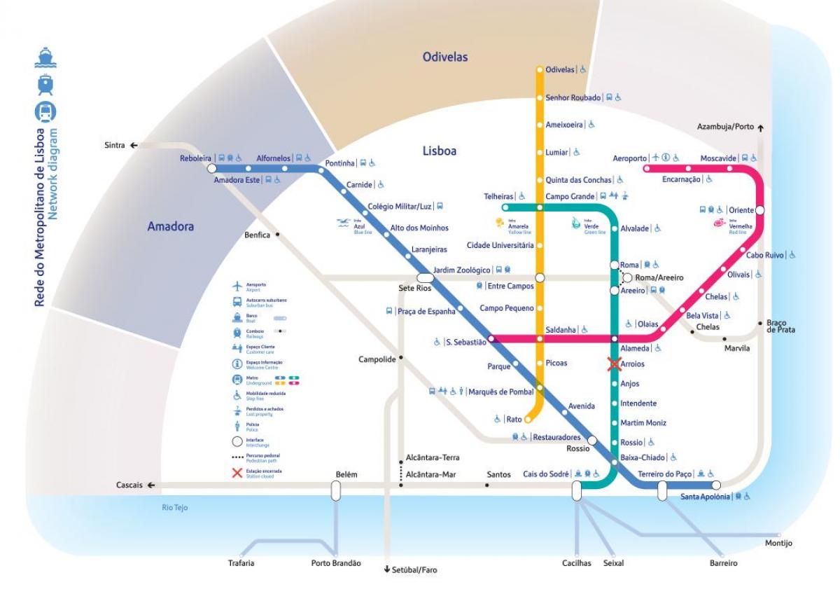 карта станций лиссабонского метро