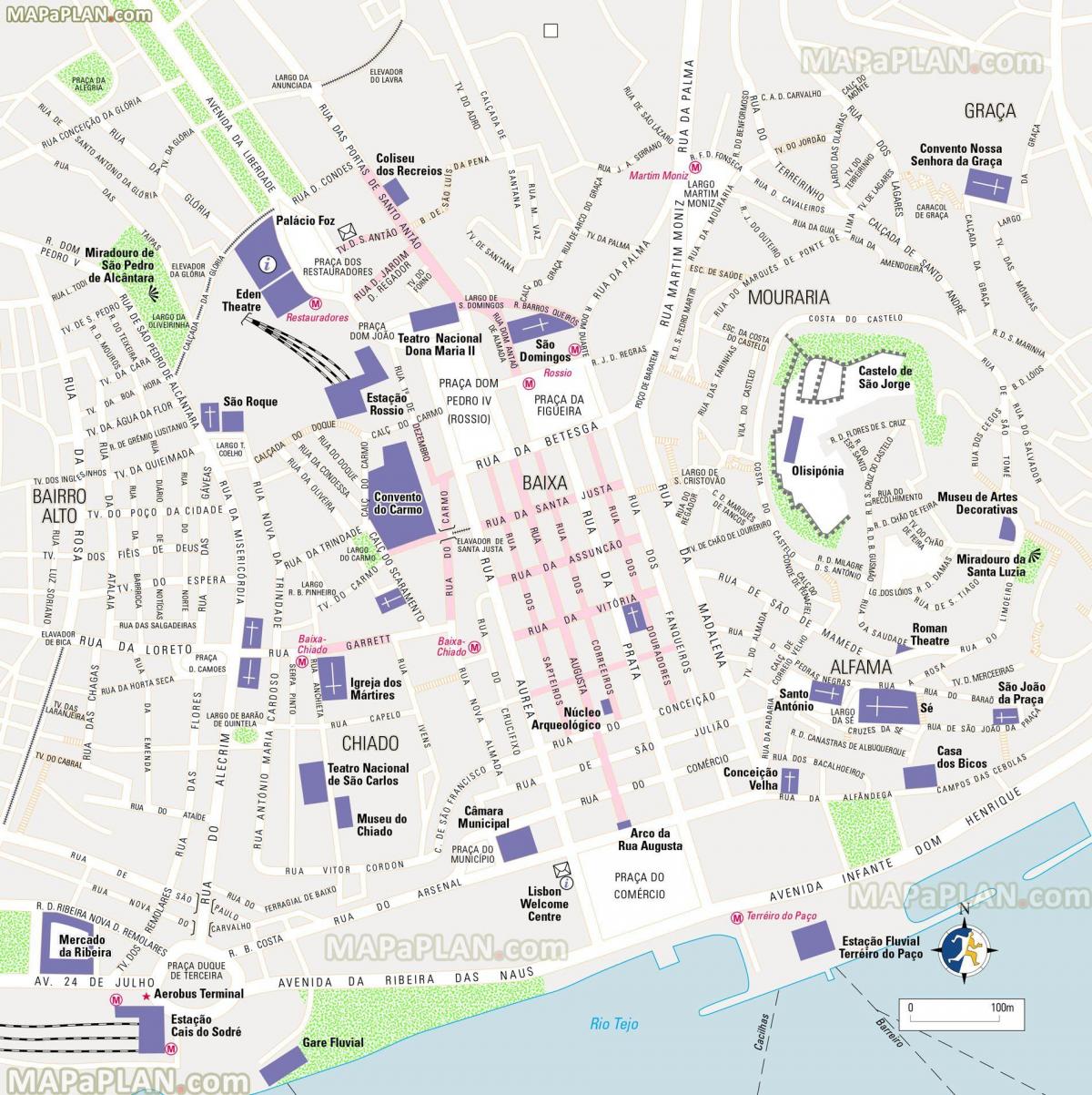 карта пешеходных экскурсий по Лиссабону