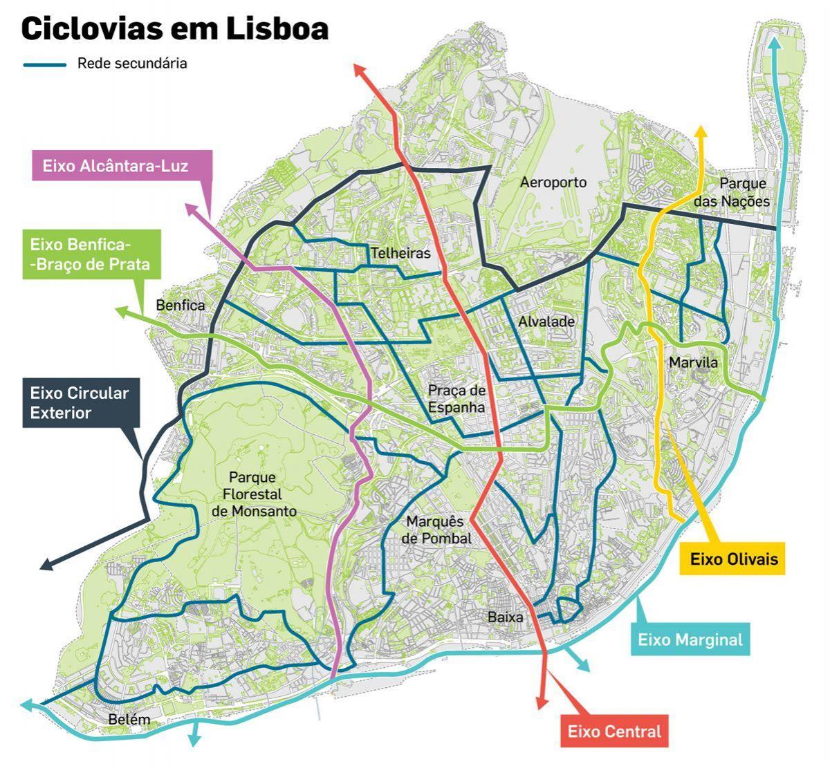 карта велосипедной дорожки Лиссабона